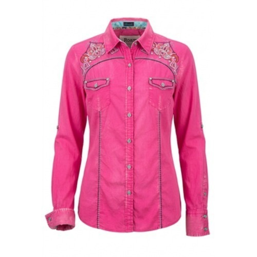 Roar Western Cowgirl Shirt Women M Pink Embroidered Rhinestone Fair Rodeo